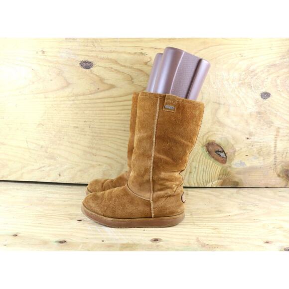 EMU Womens Boots Bronte Sz 7 Hi Suede Lined Brown Chestnut Shearling Tall Shoes - Picture 1 of 8